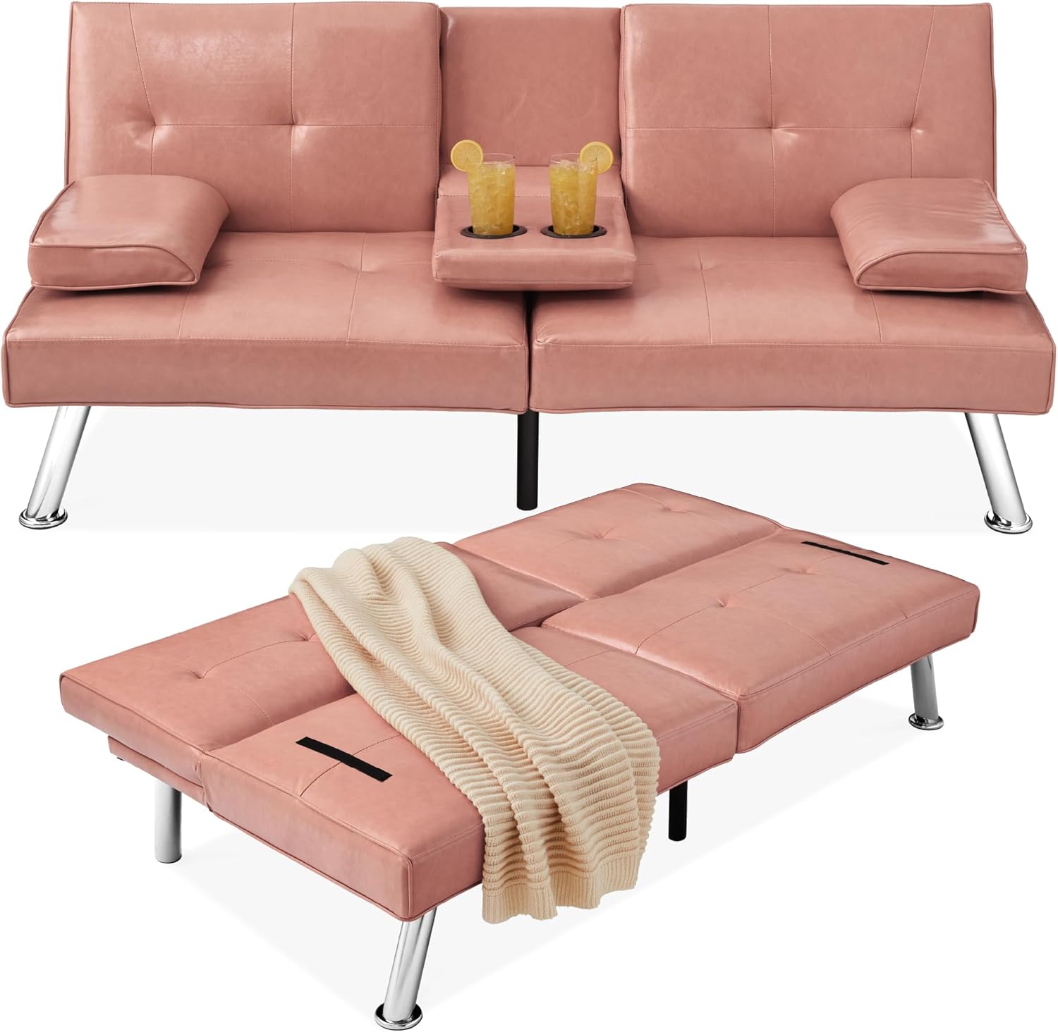 Best Choice Products Faux Leather Upholstered Modern Convertible Futon Adjustable Folding
