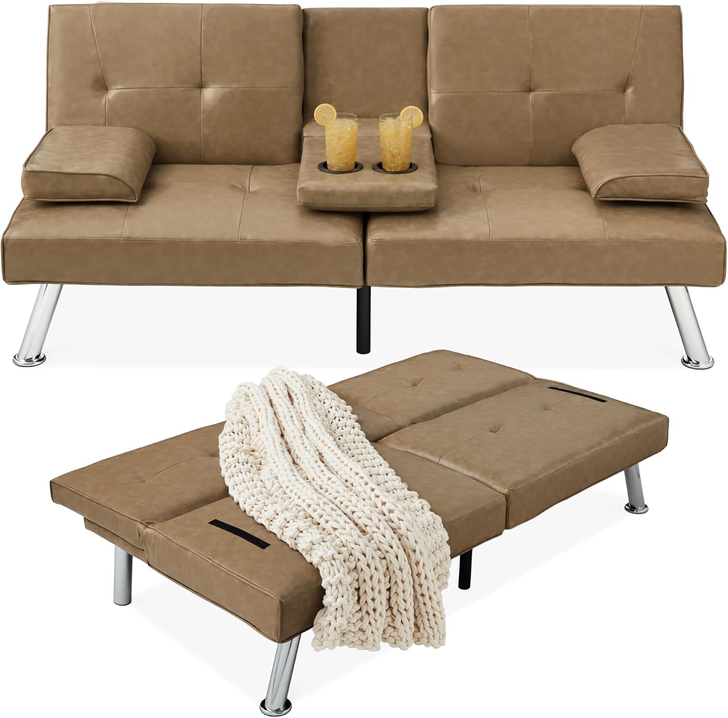 Best Choice Products Faux Leather Upholstered Modern Convertible Futon Adjustable Folding