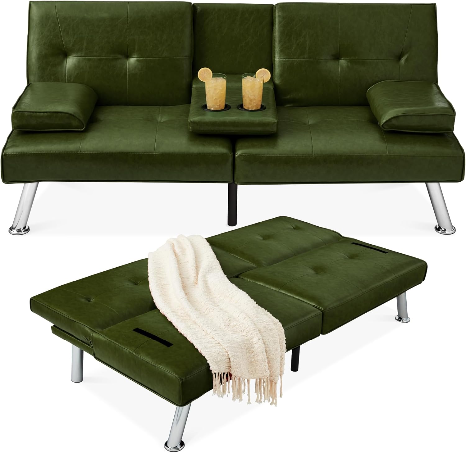 Best Choice Products Faux Leather Upholstered Modern Convertible Futon Adjustable Folding