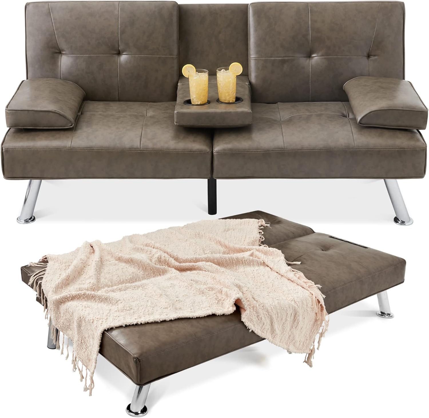 Best Choice Products Faux Leather Upholstered Modern Convertible Futon Adjustable Folding