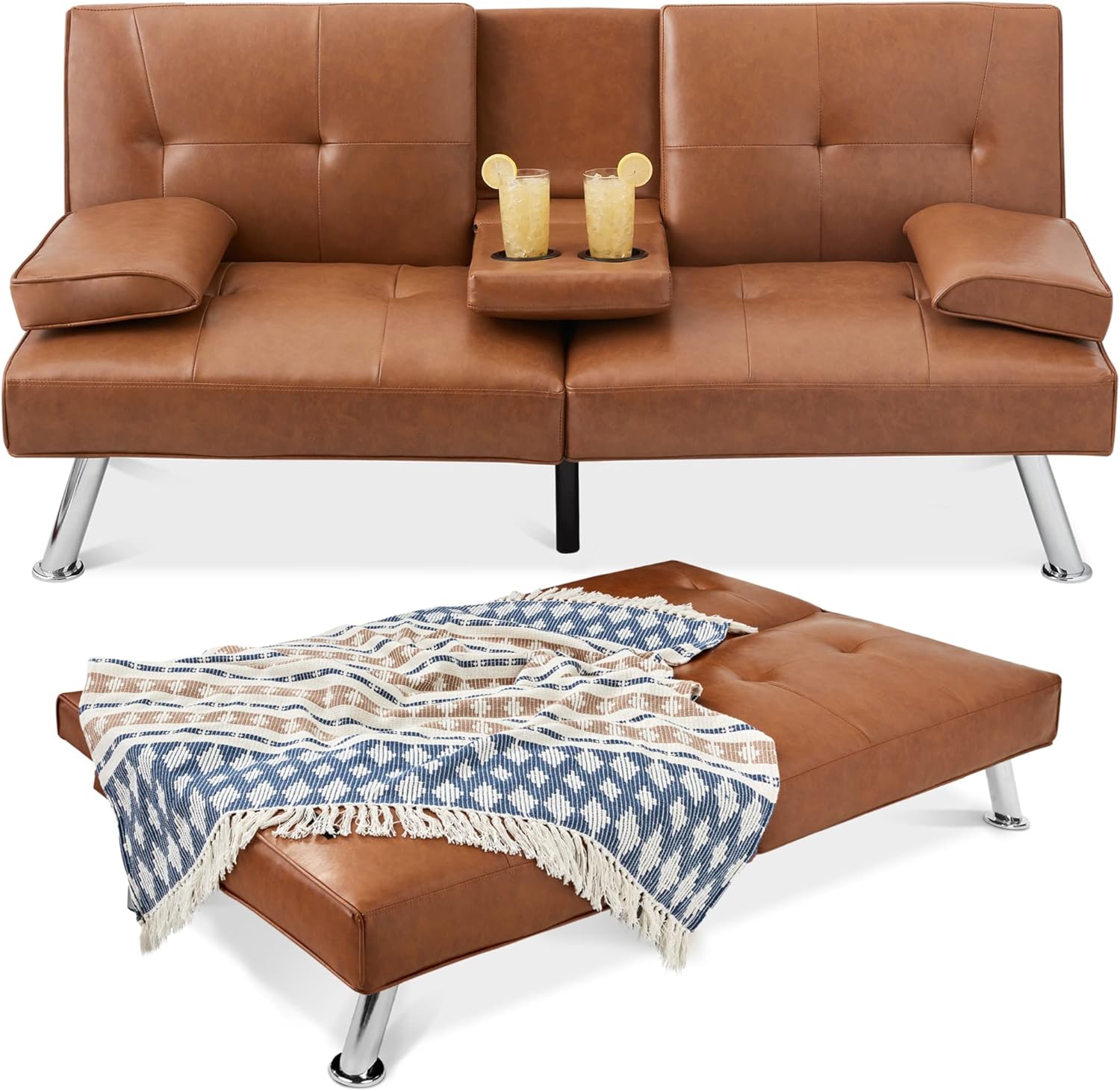 Best Choice Products Faux Leather Upholstered Modern Convertible Futon Adjustable Folding